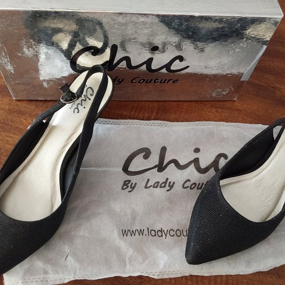 Chic by Lady Couture black metallic sling back heel - Picture 2 of 2